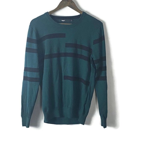 MORGAN HOMME Mens Green & Black Light Long Sleeve Sweater Size L H18-Timmy - Picture 1 of 8